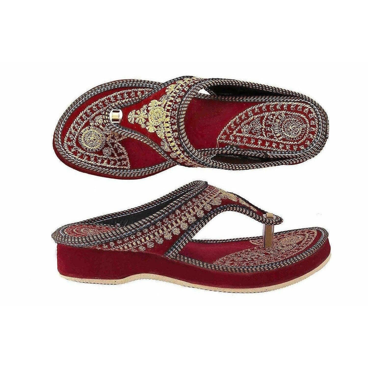 Rajasthani / Jaipuri Designer Ethnic Golden Zari Embroidery Platform Sandal - Distacart