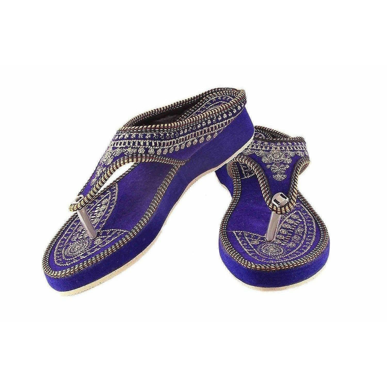 Rajasthani / Jaipuri Designer Ethnic Golden Zari Embroidery Platform Sandal - Distacart