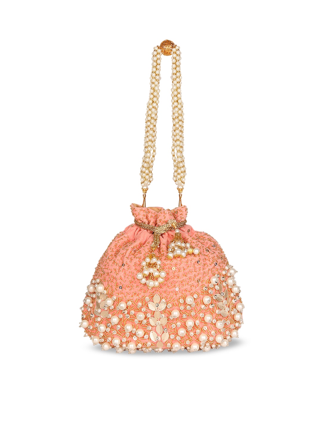 Anekaant Peach-Coloured Embellished Clutch - Distacart