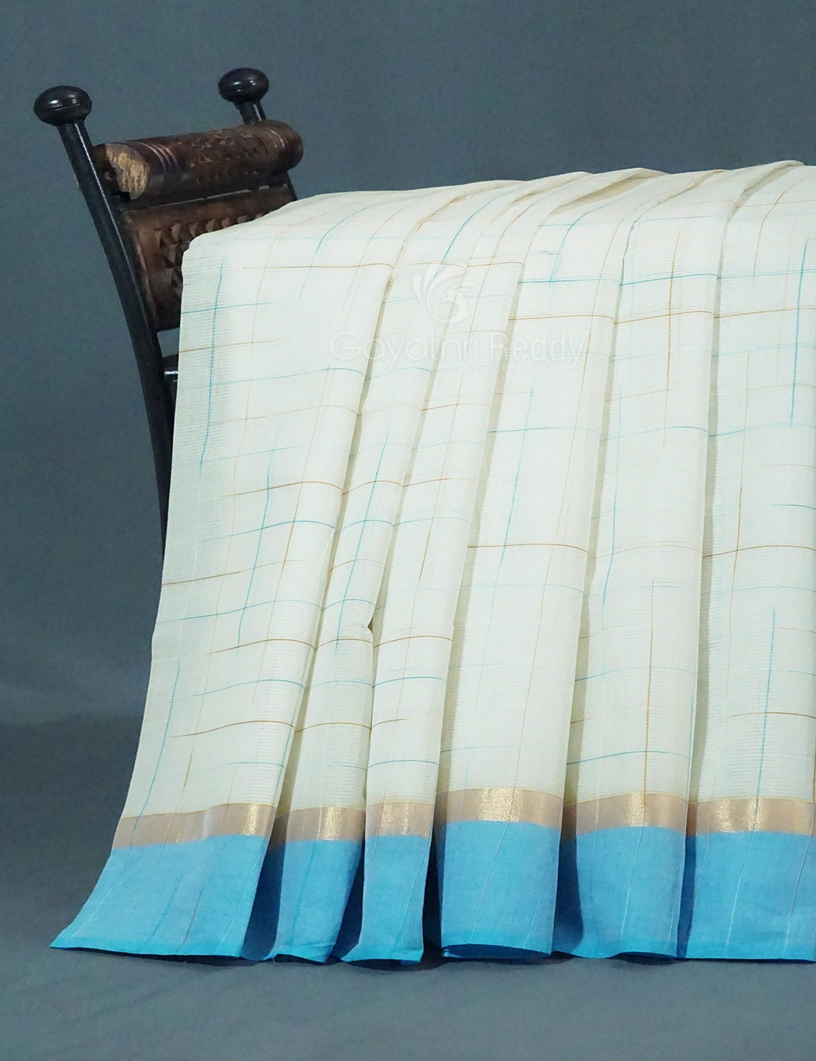 Dual Shade of Milk White And Sky Blue Pure Mangalgiri Cotton By Gayathri Reddy Designer Studio - Distacart