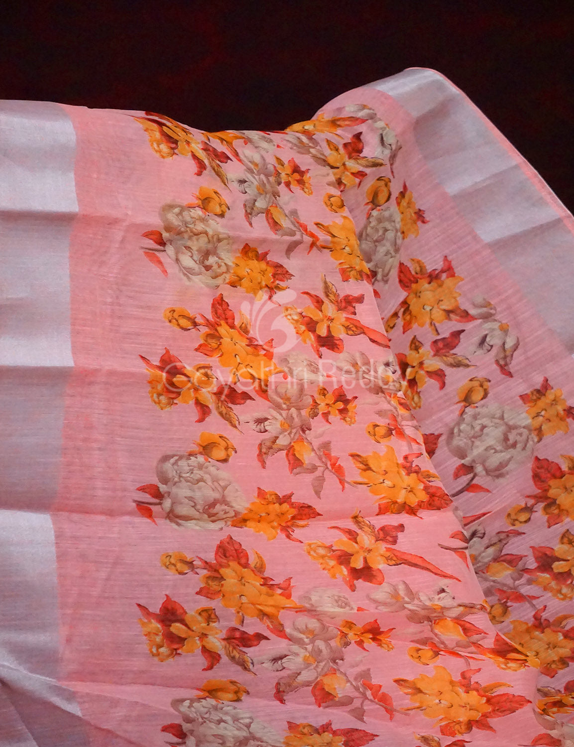 Pastel Peach Colour Floral Design Semi Chanderi Saree By Gayathri Reddy Designer Studio - Distacart