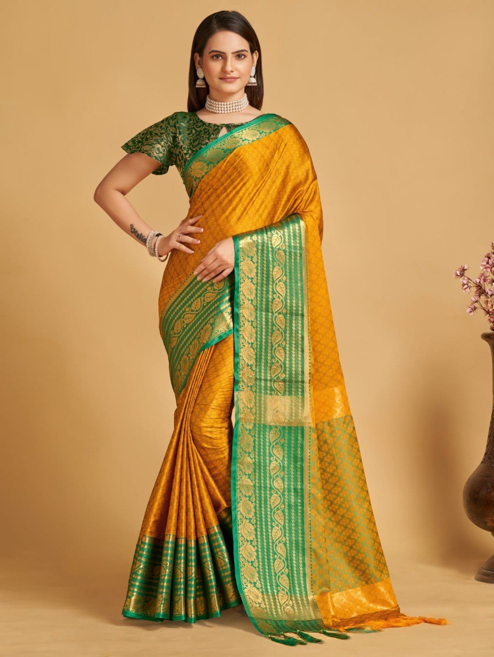 10341 SOFT LICHI SILK ETHNIC YELLOW COLOUR FESTIVE WEAR SAREES ONLINE  SHOPPING - Reewaz International | Wholesaler & Exporter of indian ethnic  wear catalogs.