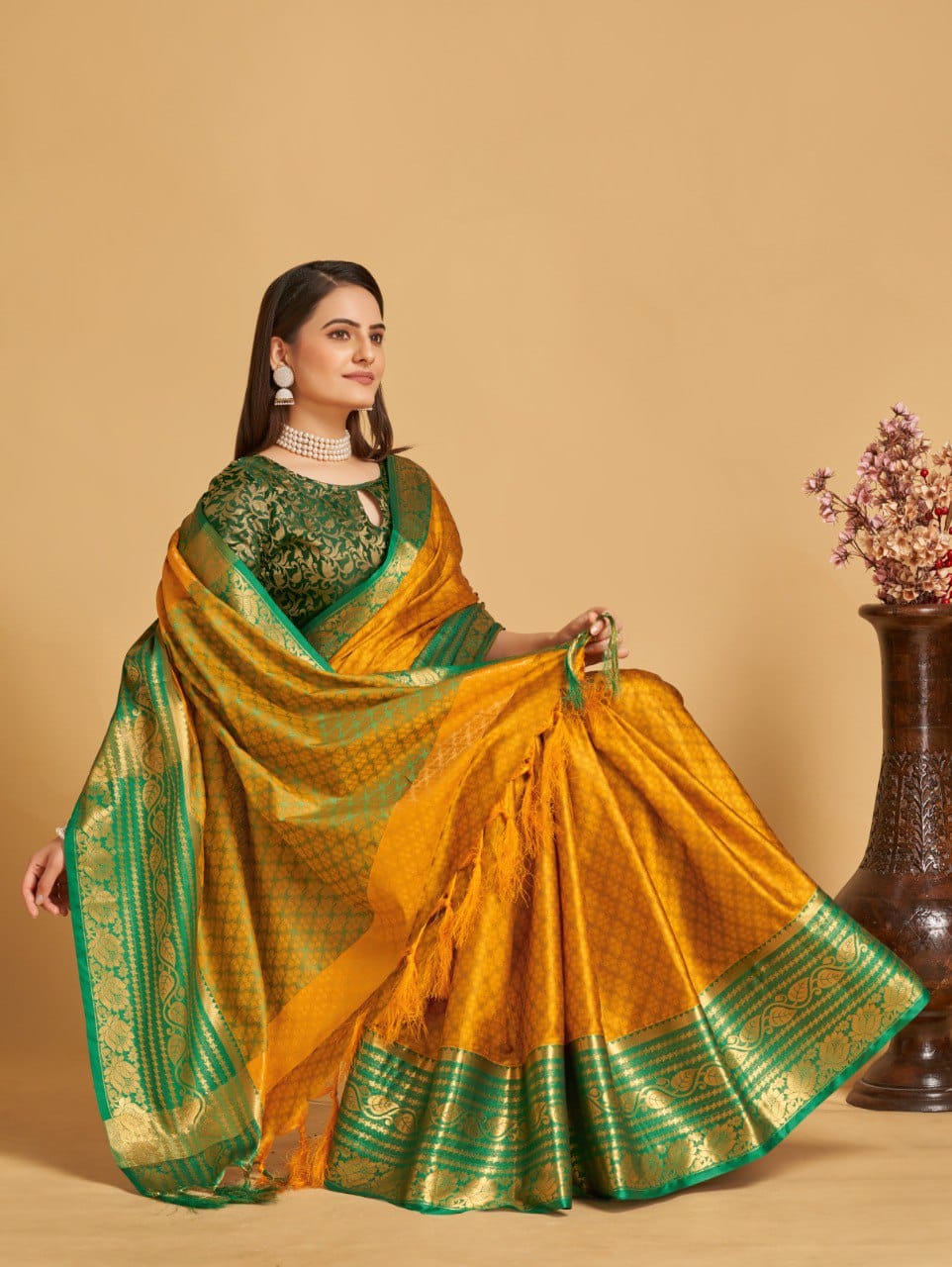 Mustard Color Banarasi Silk Wevon Saree