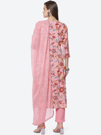 Thumbnail for Biba Women Pink Floral Printed High Slit Kurta with Trousers & With Dupatta - Distacart