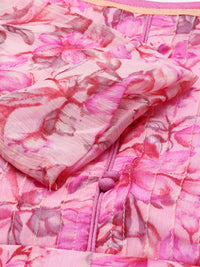 Thumbnail for Souchii Beautiful Pink & peaches n cream Floral Layered Chiffon Midi Dress - Distacart