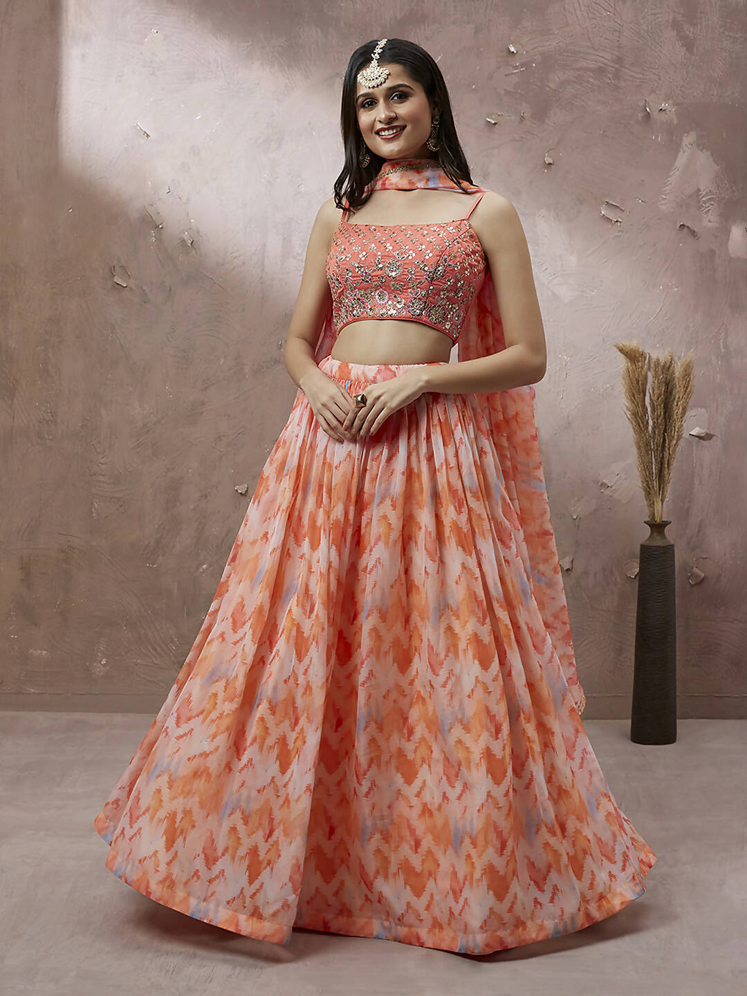 Buy House of Panchhi Peach Organza Floral Printed Lehenga choli & Dupatta  Online at Best Price | Distacart