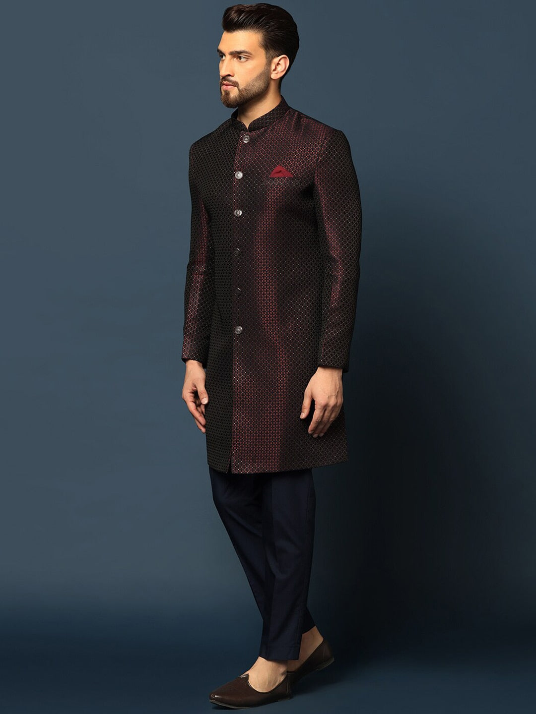 KISAH Men Self-Design Cotton Sherwani Set - Distacart