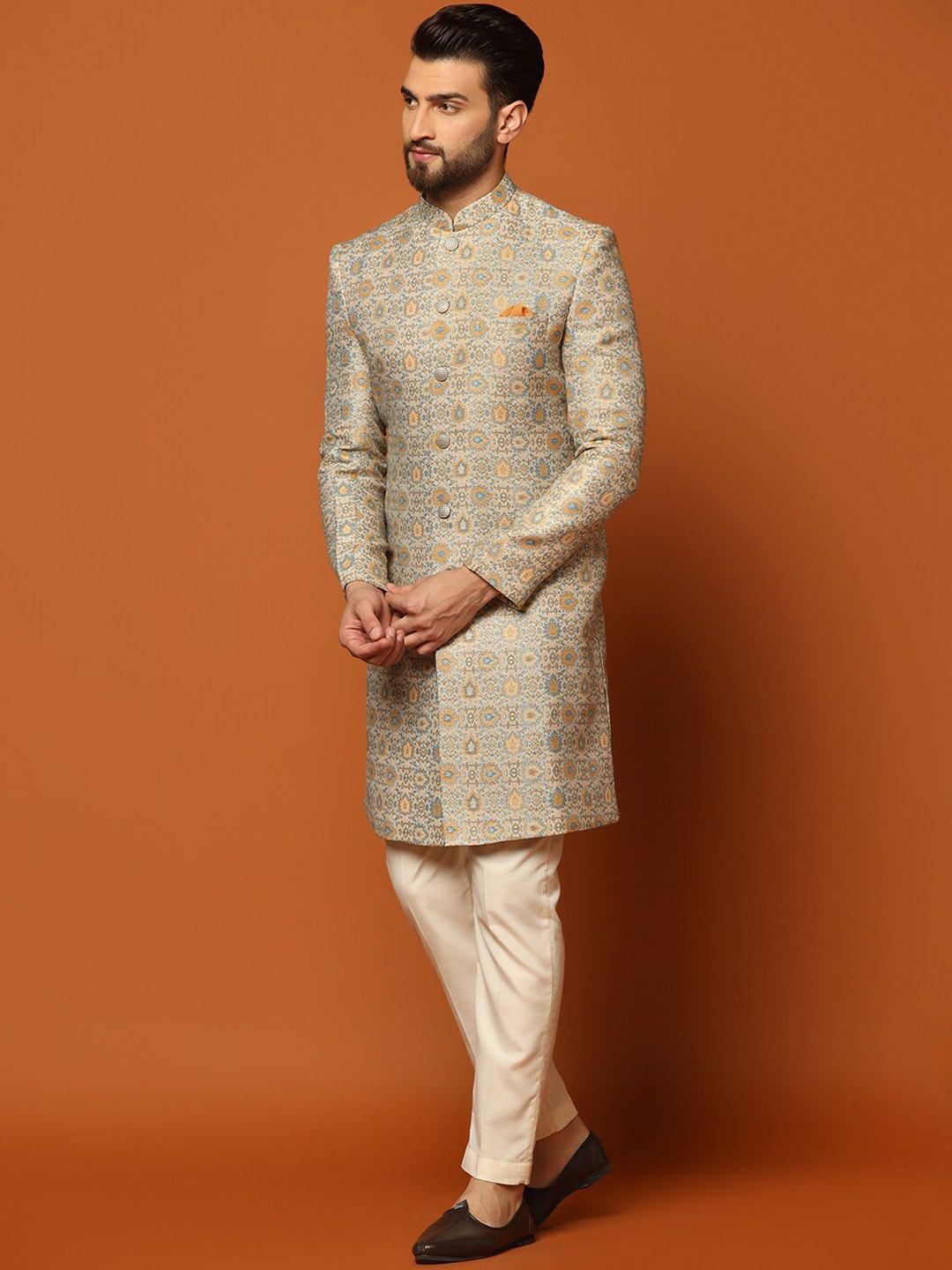 KISAH Self-Design Cotton Sherwani Set - Distacart