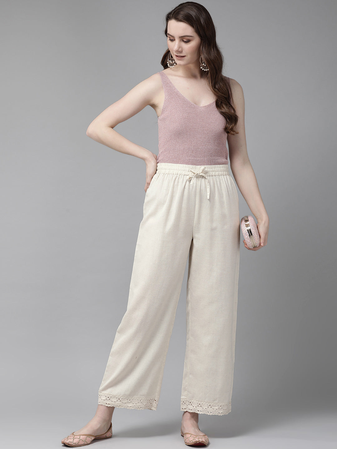 Buy Juniper Women Offwhite Rayon Flex Solid Wide Leg Palazzo Online at Best  Price