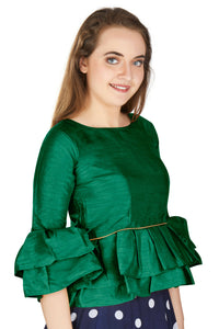 Thumbnail for Aastha Fashion Women's Green Art Silk Bell Sleeves attire with Poly Cotton Lining Blouse - Distacart