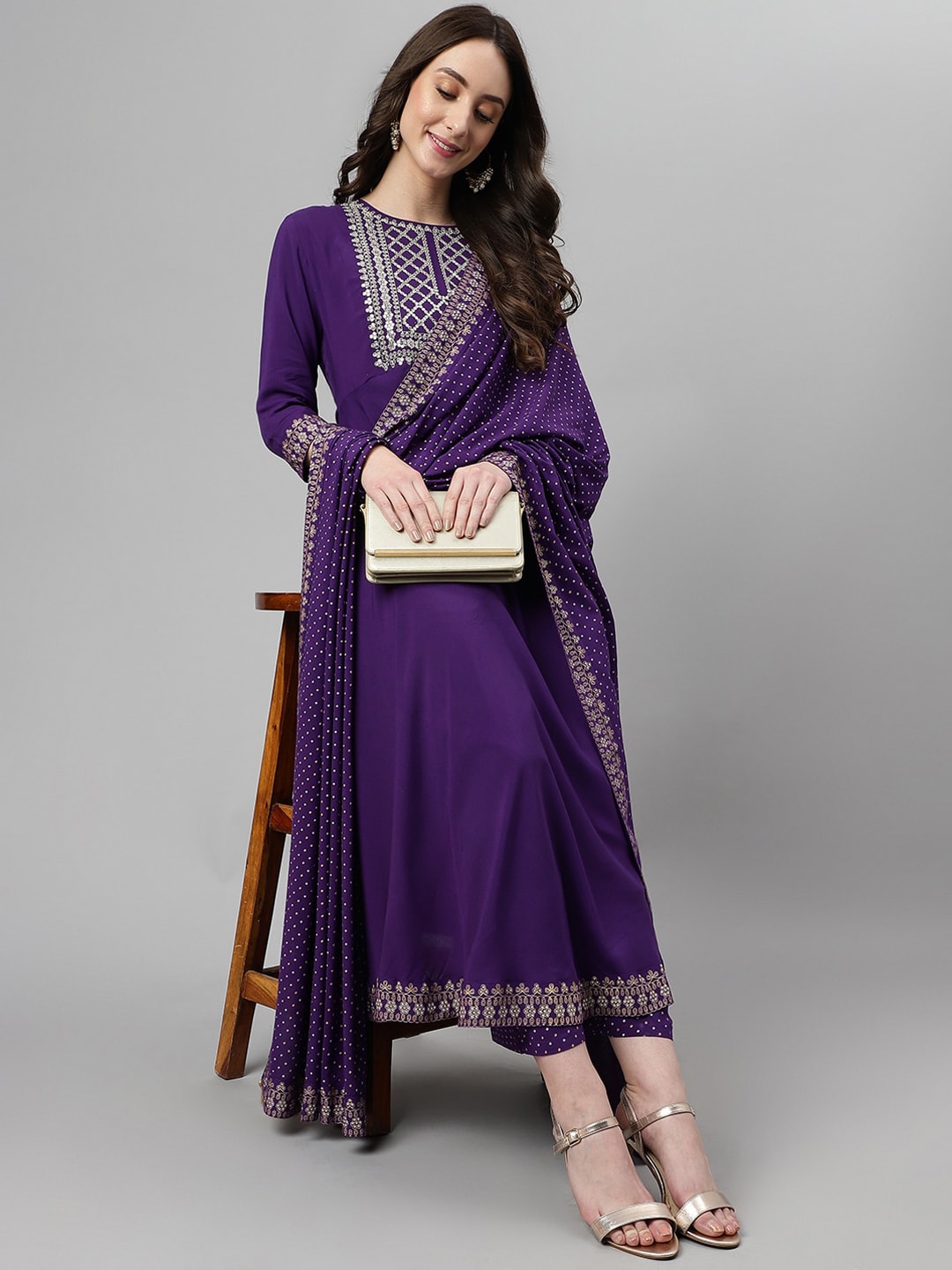 Khushal K Ethnic Motifs Embroidered Sequined Kurta with Palazzos & Dupatta - Distacart