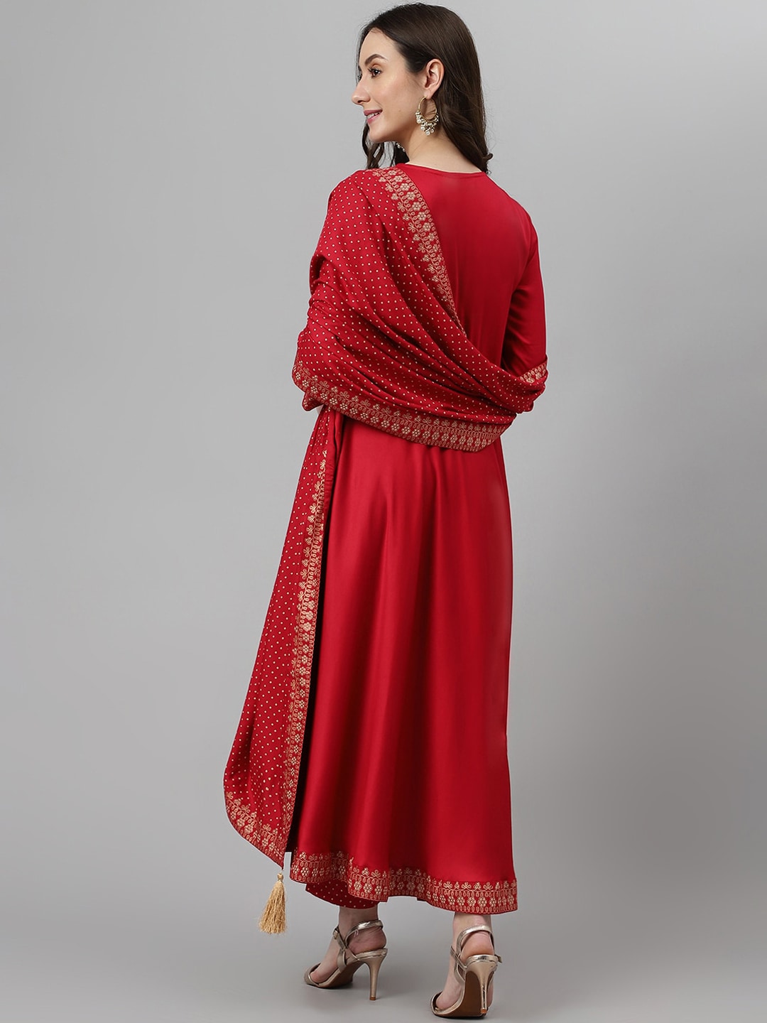 Khushal K Empire Style Ethnic Motifs Embroidered Zari A-Line Kurta with Palazzos & Dupatta - Distacart