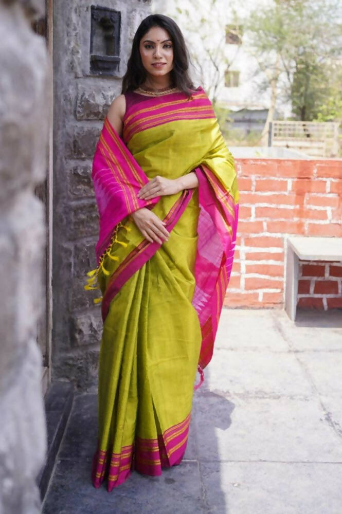 Dark Wine cotton ilkal saree with Dark Green Gayathri border — TVAMI