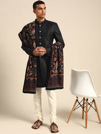 Thumbnail for KISAH Men Black Solid Sherwani with Dupatta - Distacart