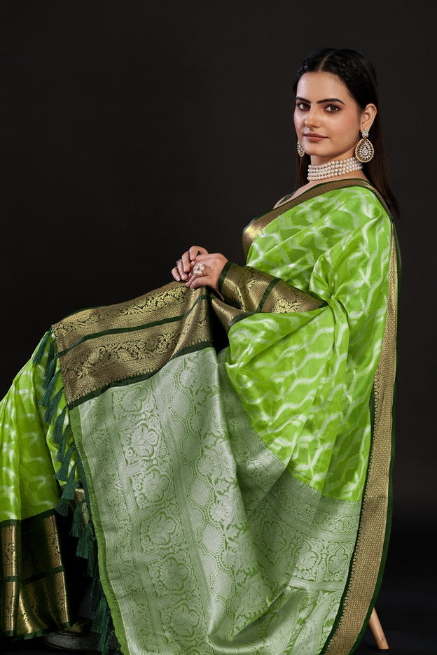 NOZ2TOZ Women's Party Wear Designer Green Colour Kanjivaram Silk Saree - Distacart