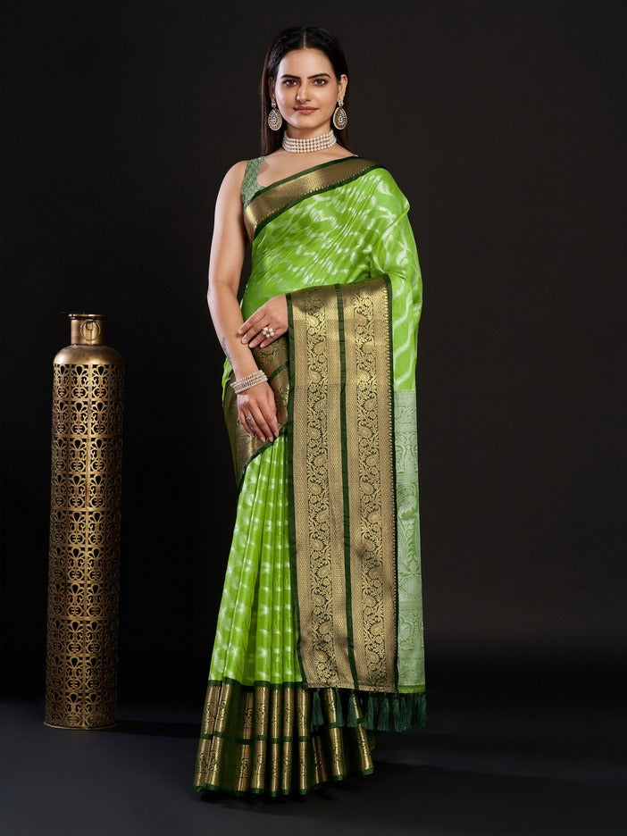 NOZ2TOZ Women's Party Wear Designer Green Colour Kanjivaram Silk Saree - Distacart