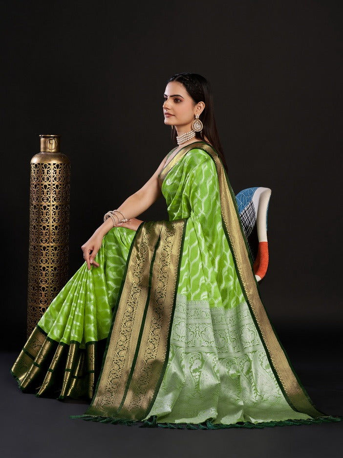 NOZ2TOZ Women's Party Wear Designer Green Colour Kanjivaram Silk Saree - Distacart