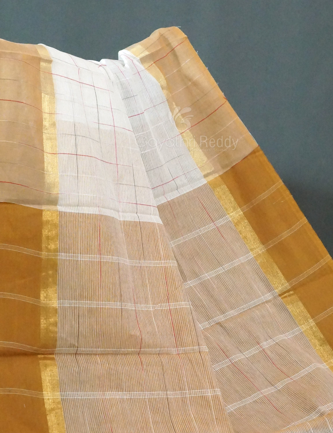 Dual Shade of Milk White And Light Brown Pure Mangalgiri Cotton By Gayathri Reddy Designer Studio - Distacart