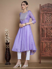 Thumbnail for Myshka Women's Purple Anarkali Kurta - Distacart