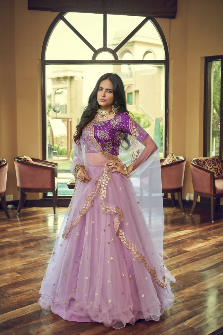 Aastha Fashion Women's Purple Heavy Nylon Net Thread & Sequins Embroidery Wedding Lehenga Choli - Distacart