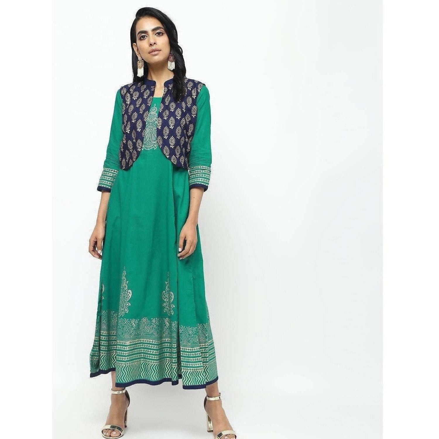 Buy Cheera Kalidar Anarkali With Contrast Jacket On Foil Print Design Kurta  Online at Best Price