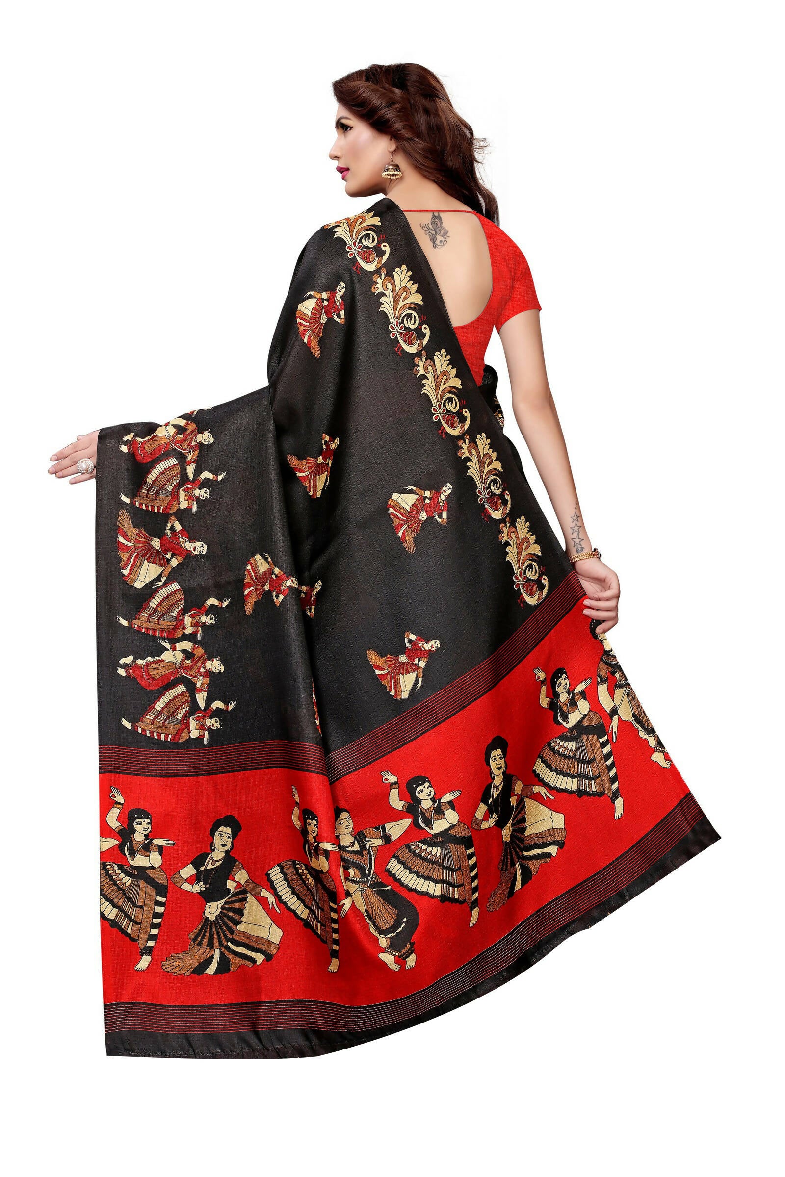 black and white kalamkari silk saree and blouse