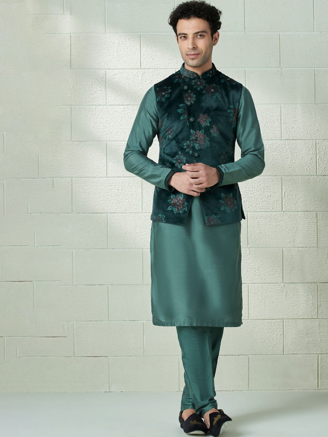 Buy Black 3-Piece Ethnic Suit for Men by MANYAVAR Online | Ajio.com