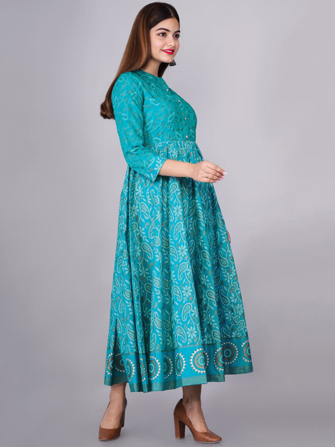 Kalini Women Turquoise Blue Ethnic Motifs Printed Floral Anarkali Kurta - Distacart