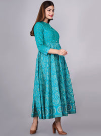 Thumbnail for Kalini Women Turquoise Blue Ethnic Motifs Printed Floral Anarkali Kurta - Distacart