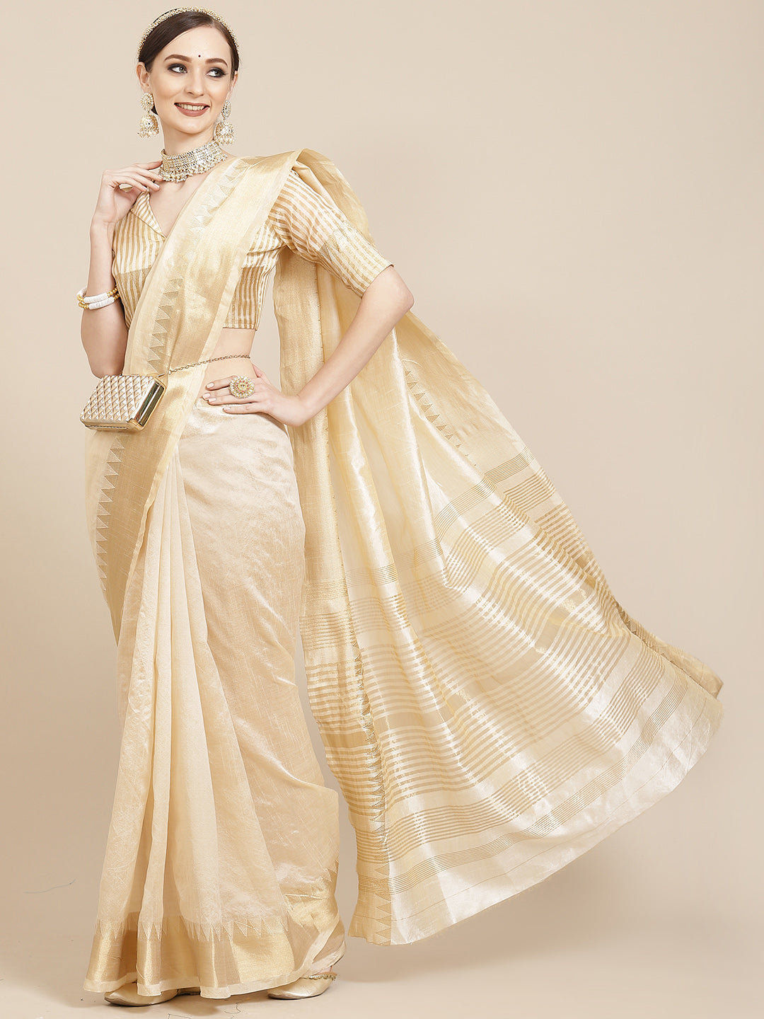 Kalini Off White & Golden Woven Design Saree - Distacart