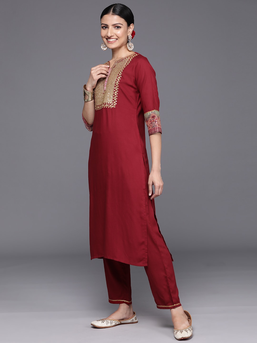 Libas Women Ethnic Motifs Yoke Design Regular Kurta With Trousers