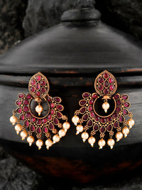 Thumbnail for Shoshaa Magenta Gold-Plated Contemporary Drop Earrings - Distacart