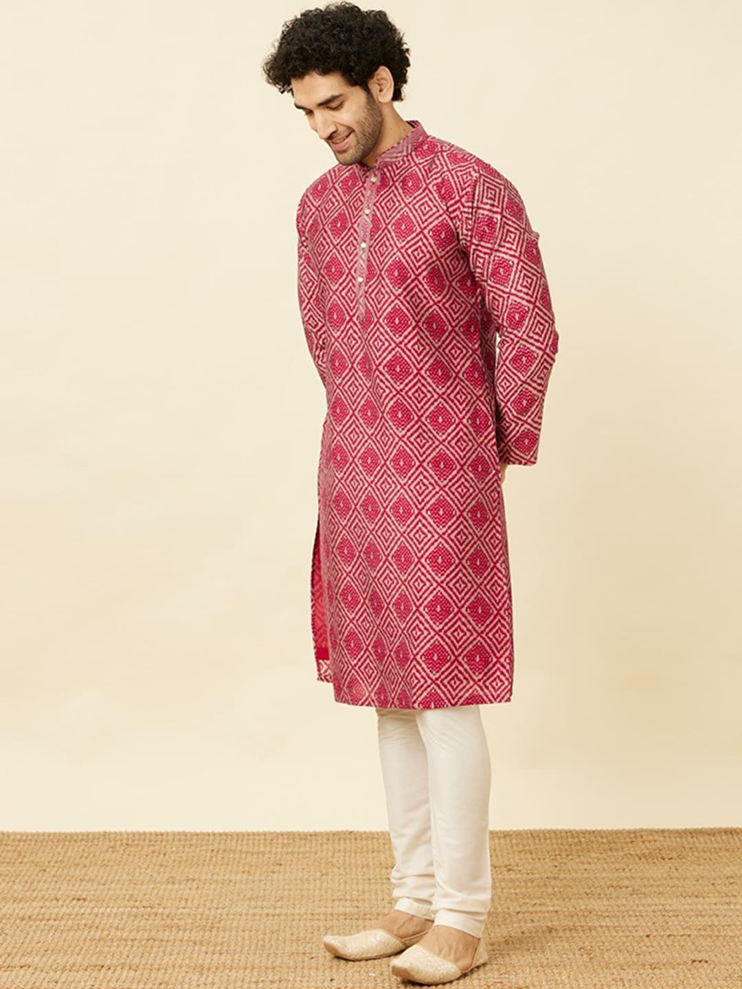 Manyavar Geometric Printed Mandarin Collar Kurta & Churidar - Distacart