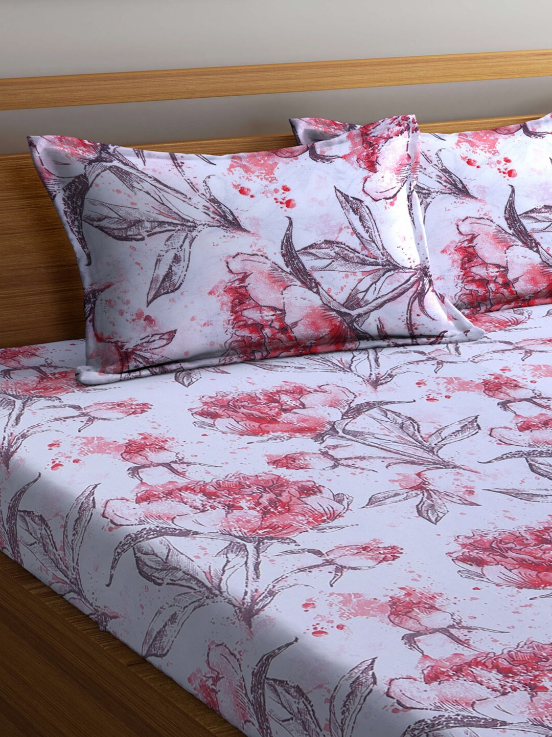 BOMBAY DYEING Floral Printed 100 TC Cotton Queen Bedsheet with 2 Pillow Covers - Distacart