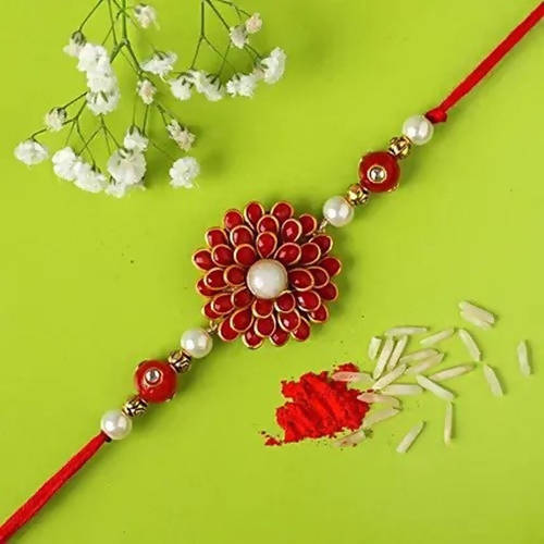 Premium Beads Flower Rakhi & Almonds Jar - Distacart