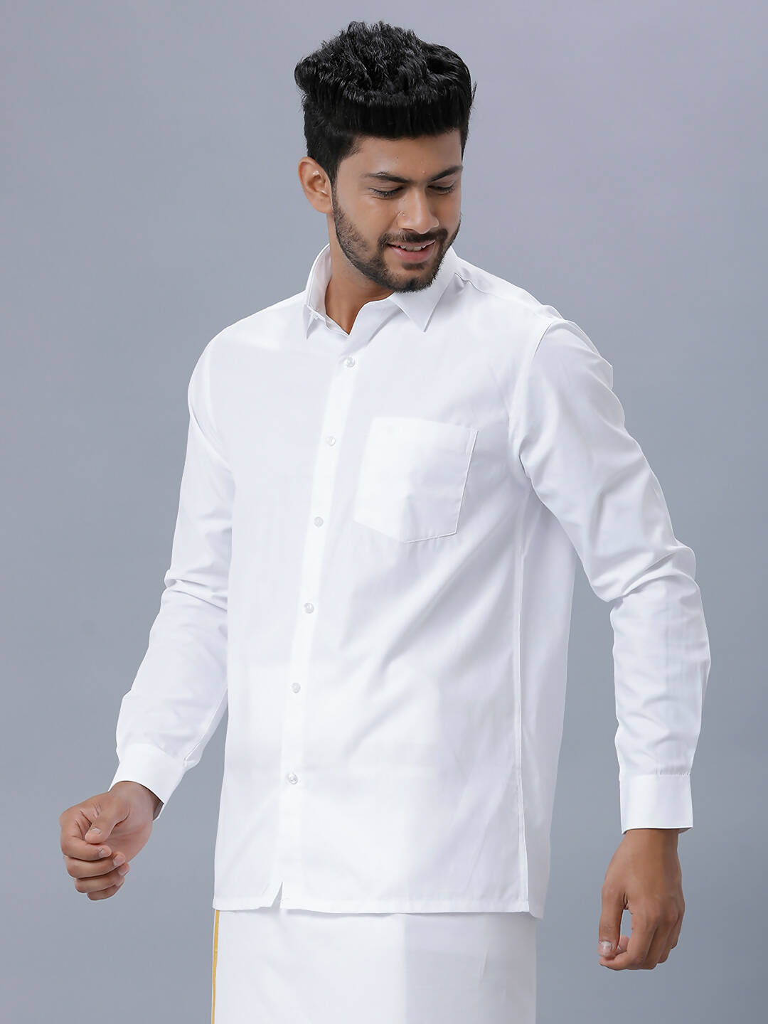 Ramraj Cotton Mens Full Sleeve Formal Poly cotton White Shirt