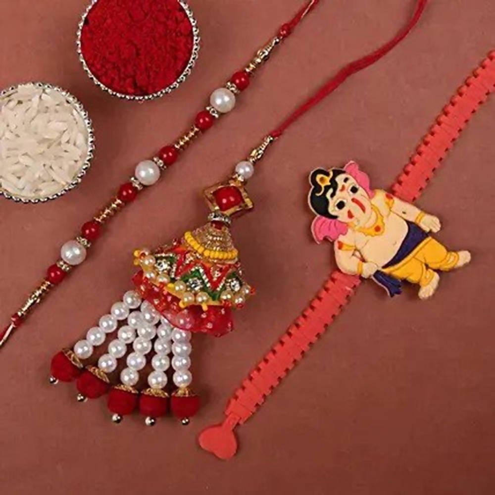 Bal Ganesha Rakhi With Pearl Lumba Set