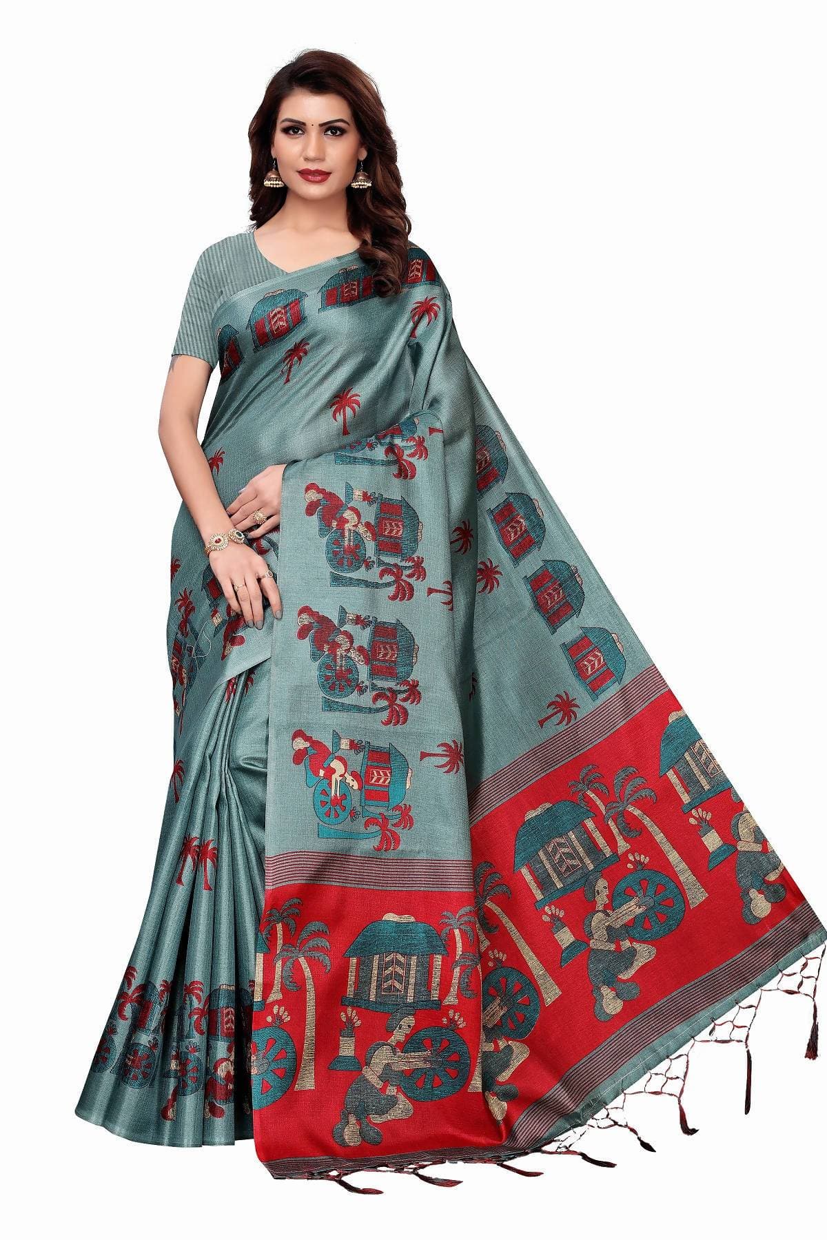 Vamika Sea Green Kalamkari With Jhalar Khadi Silk Saree