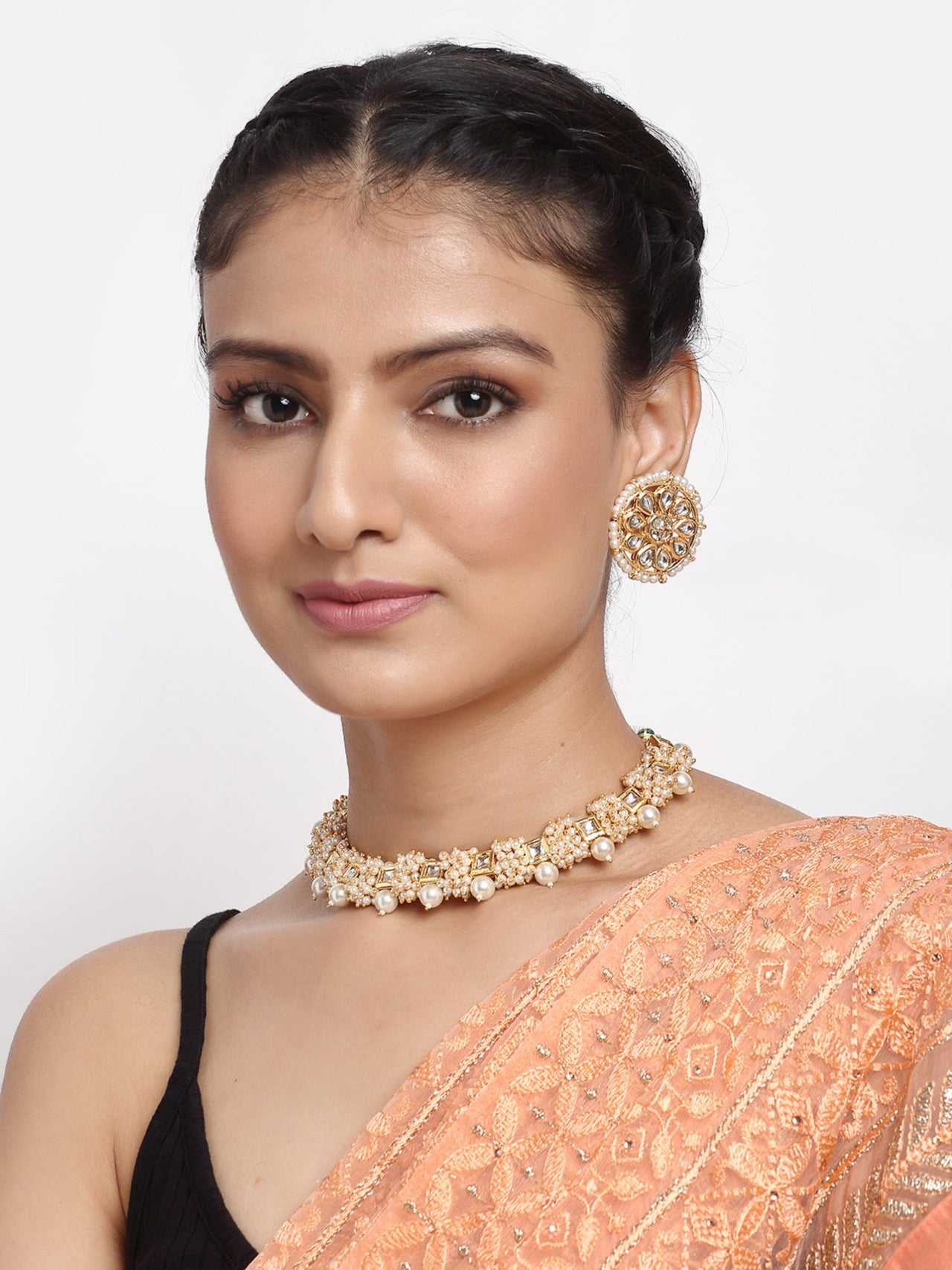 Pearl Kundan Choker With Studs - Ruby Raang - Distacart