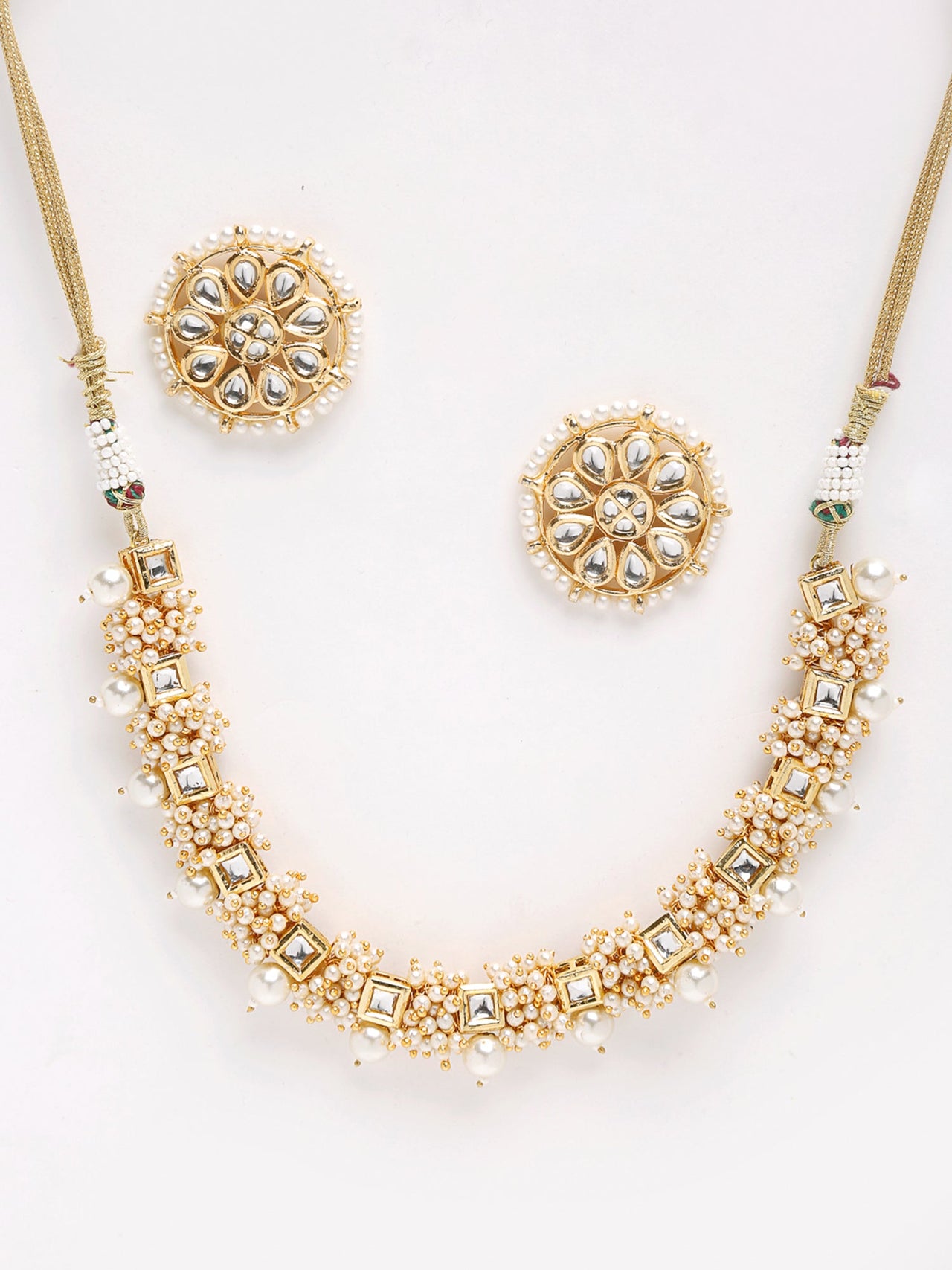 Pearl Kundan Choker With Studs - Ruby Raang - Distacart