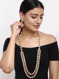 Thumbnail for Gold Plated Long Kundan Neckpiece With Earrings - Ruby Raang - Distacart