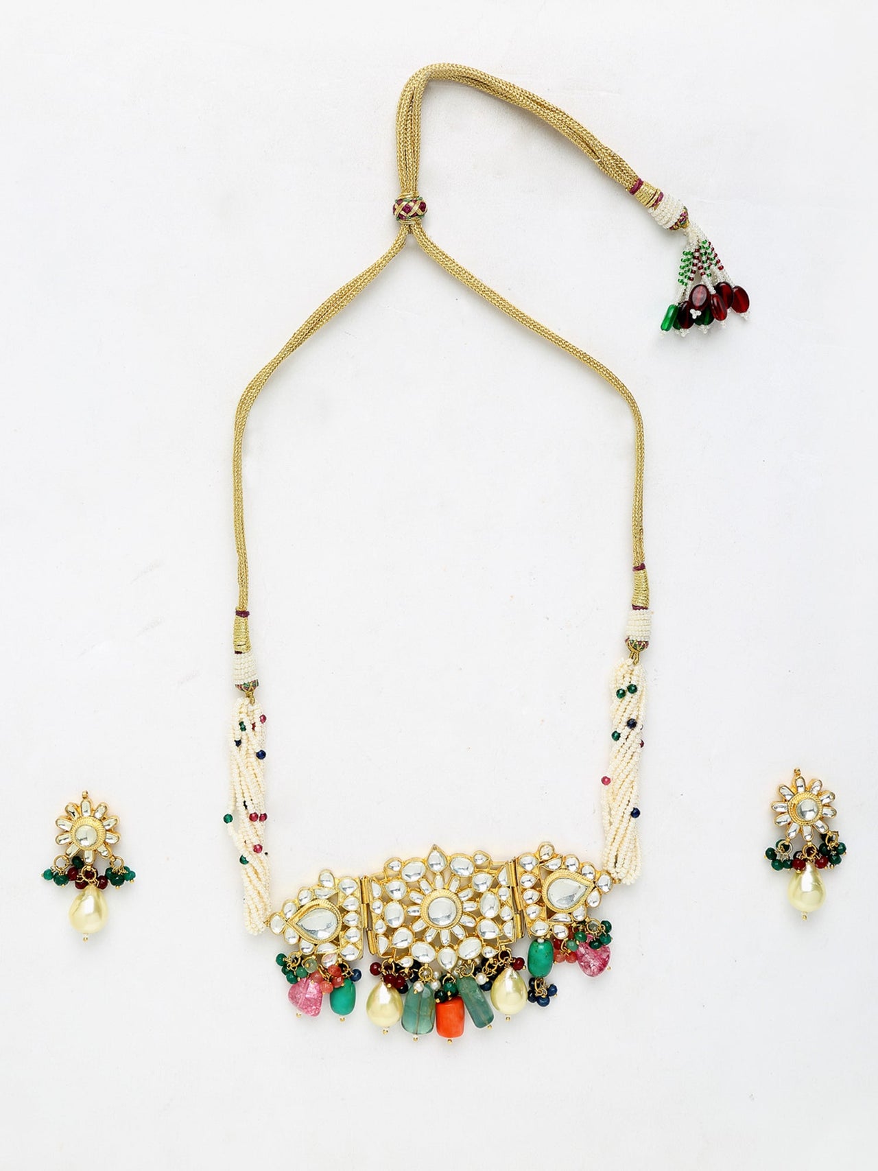 Kundan Maharani Choker With Earrings - Ruby Raang - Distacart