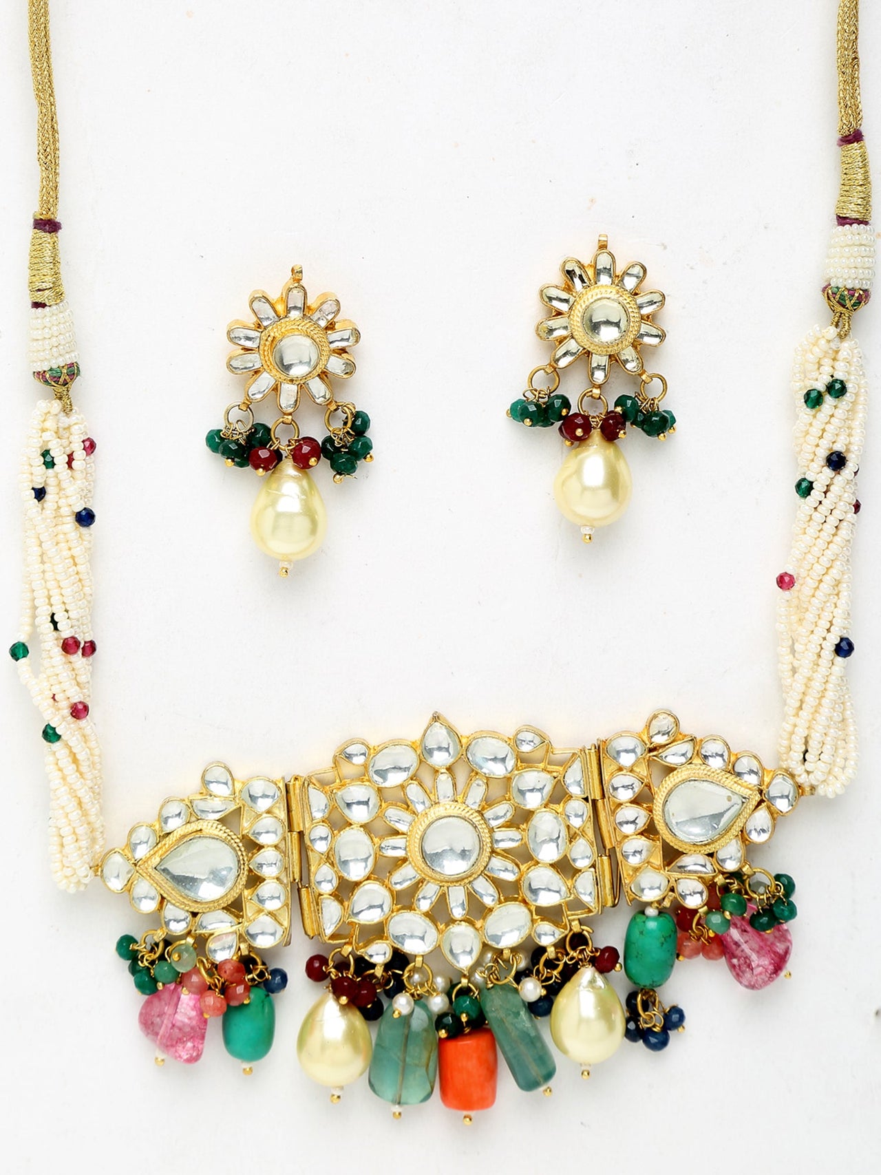 Kundan Maharani Choker With Earrings - Ruby Raang - Distacart