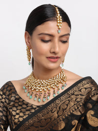 Thumbnail for Kundan Neckpiece With Earrings And Maang Tikka - Ruby Raang - Distacart