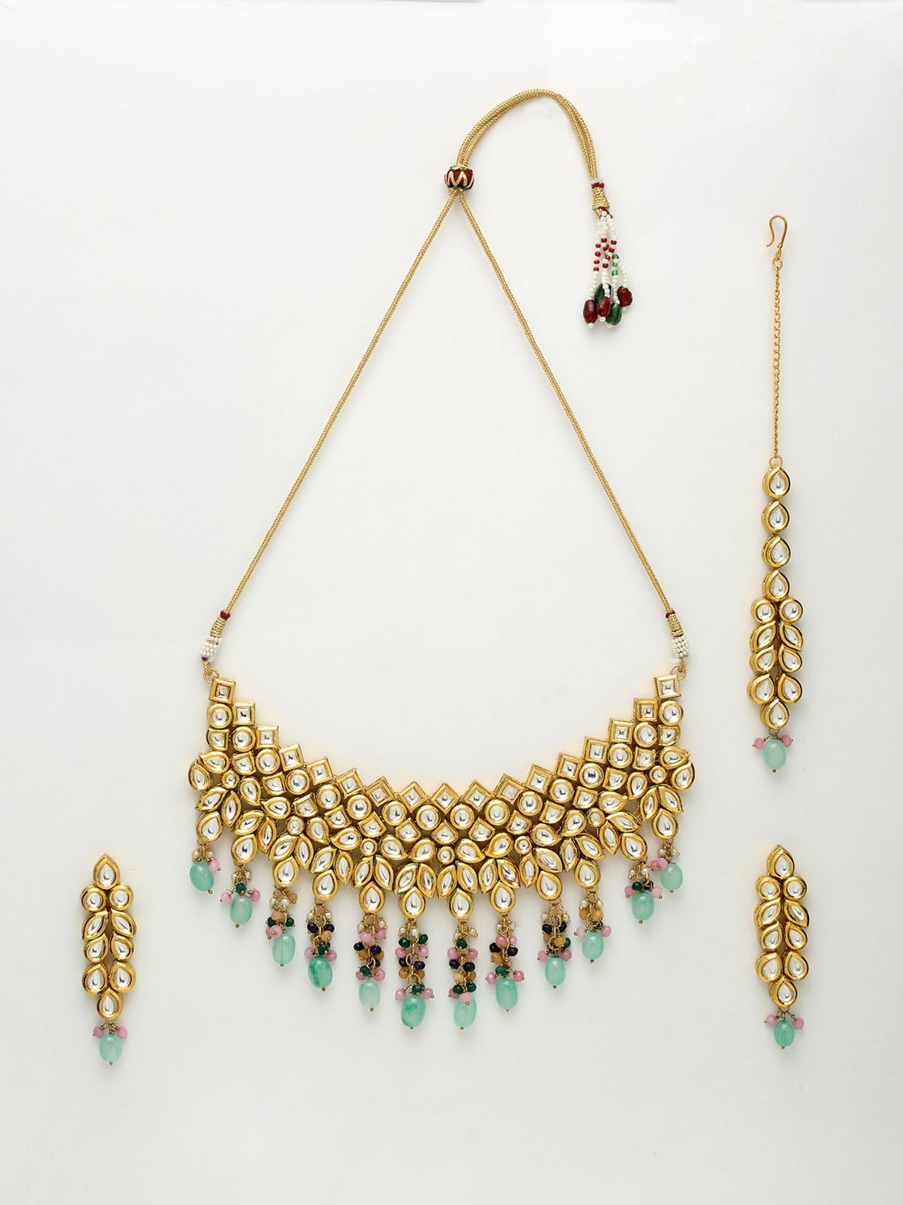 Kundan Neckpiece With Earrings And Maang Tikka - Ruby Raang - Distacart