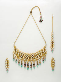 Thumbnail for Kundan Neckpiece With Earrings And Maang Tikka - Ruby Raang - Distacart