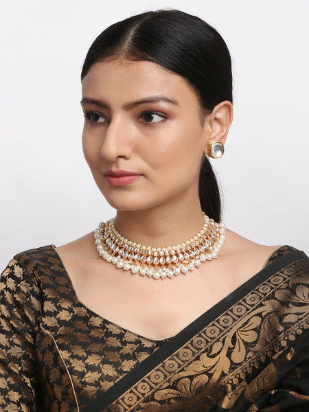 Kundan Choker With Pearls & Studs - Ruby Raang - Distacart