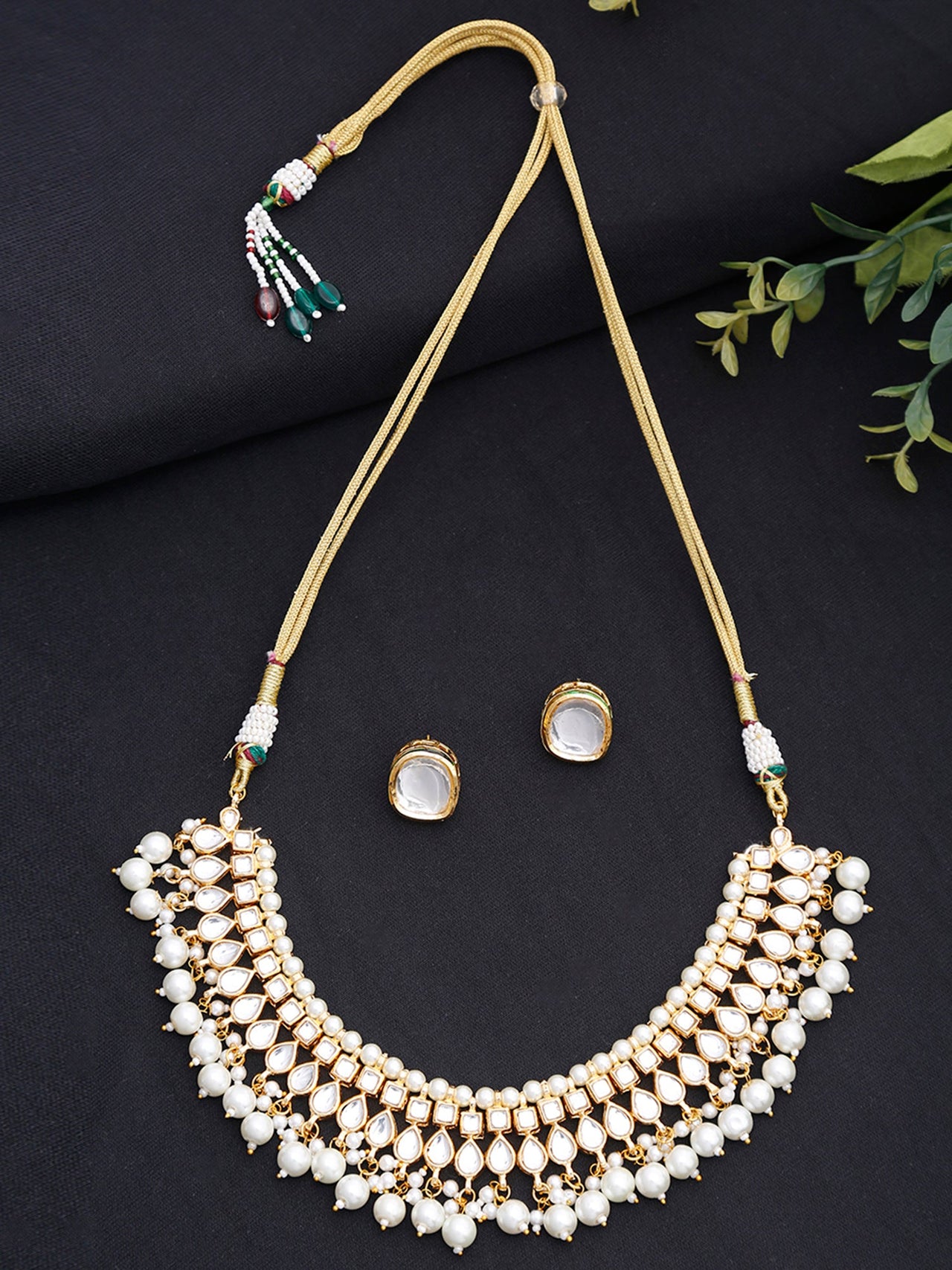 Kundan Choker With Pearls & Studs - Ruby Raang - Distacart