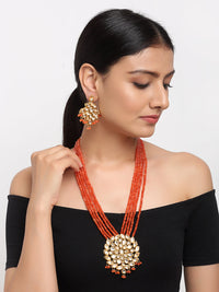 Thumbnail for Kundan Neckpiece With Earrings - Ruby Raang - Distacart