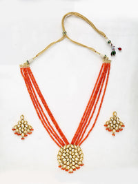 Thumbnail for Kundan Neckpiece With Earrings - Ruby Raang - Distacart